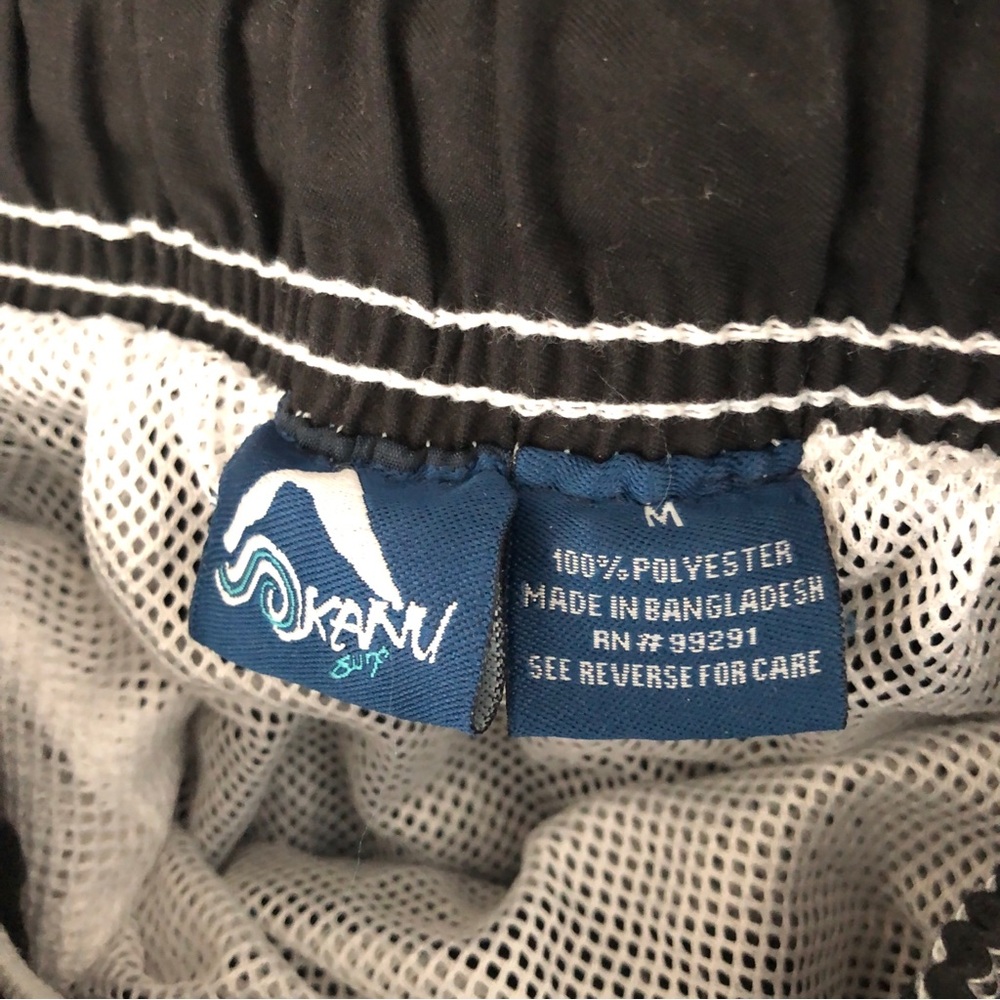 Vintage Men’s Kami Surf Swim Trunks Side Varsity Stripe Medium Black Shorts - Picture 4 of 9